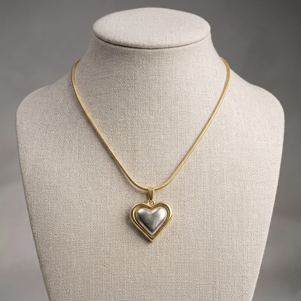 Gold Heart Pendant with Pearl Inlay - Anti-Tarnish Stainless Steel Necklace